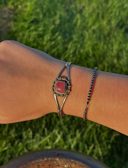 Sterling Silver Pink Stone Cuff