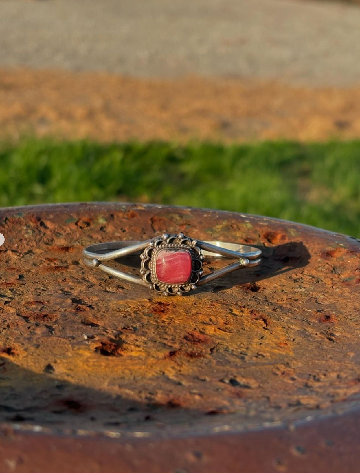 Sterling Silver Pink Stone Cuff