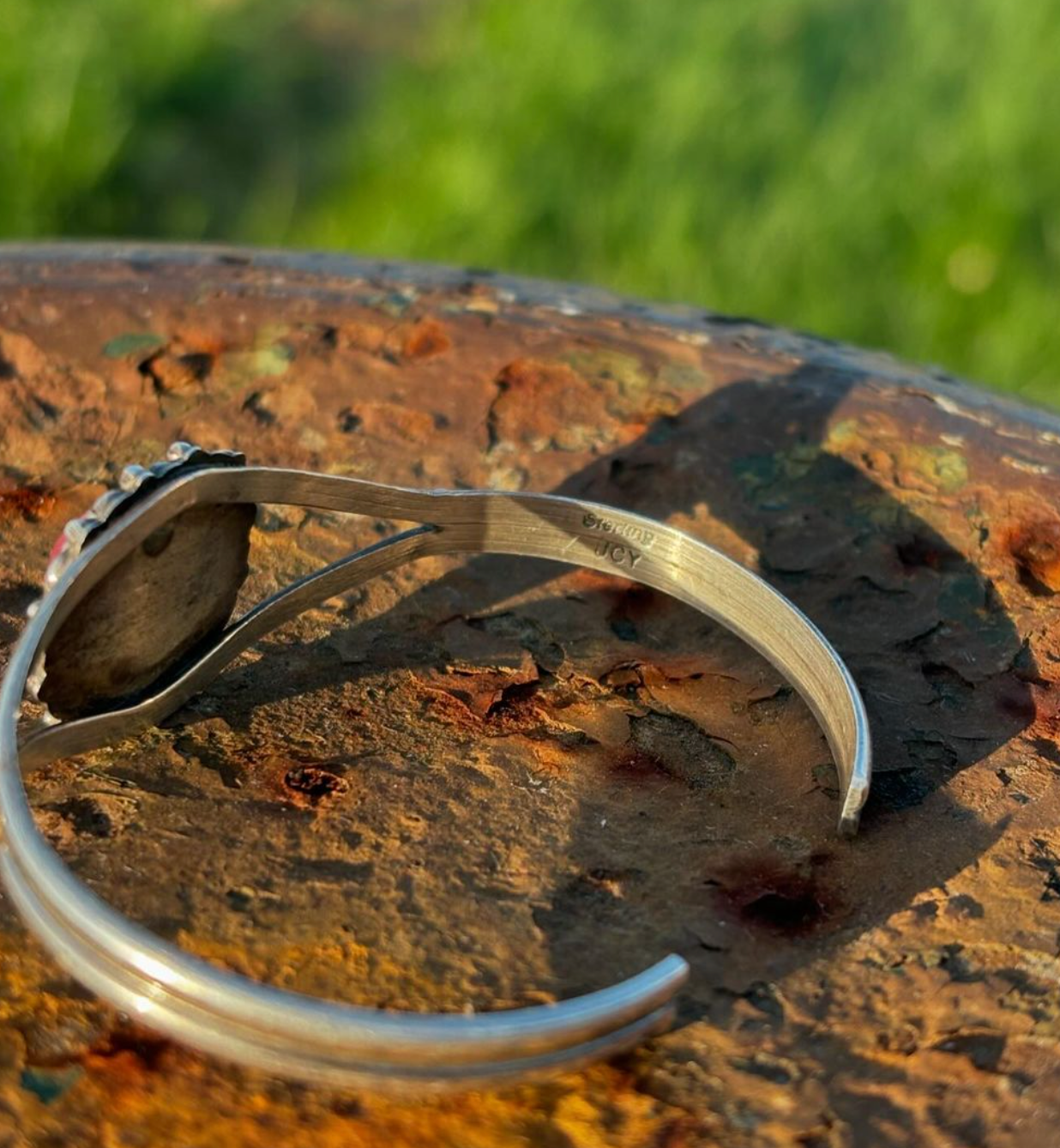 Sterling Silver Pink Stone Cuff